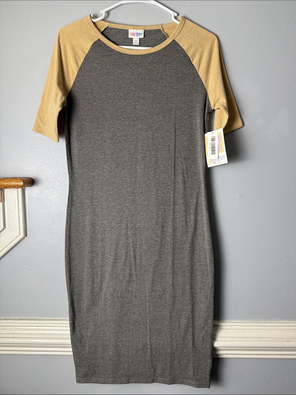 LuLaRoe Raglan Midi Dress in Charcoal and Mustard